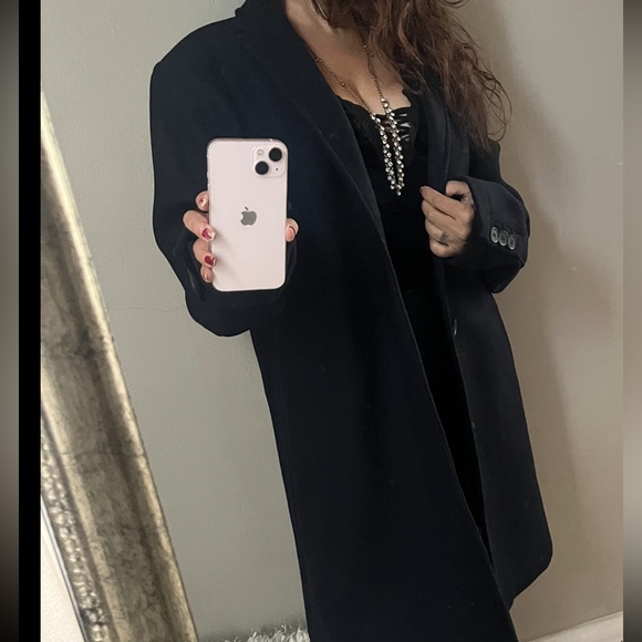 Men’s Topman dark blue wool coat size large unisex women women’s - Picture 4 of 15